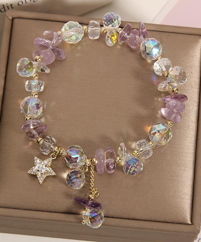 Classy Light Purple Sterling Silver Overgild Crystal Zircon Charm Bracelet