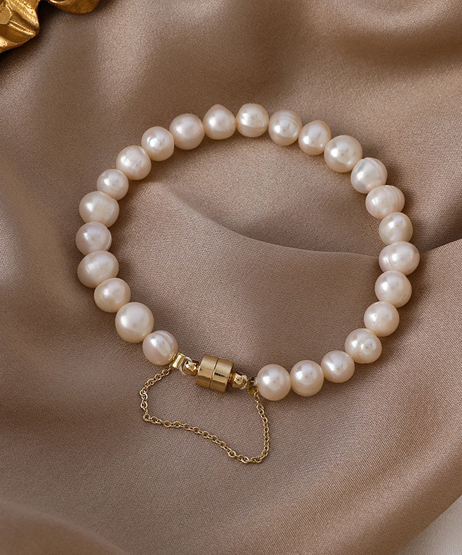 Classy Milky White Stainless Steel Pearl Beads Chain Bracelet