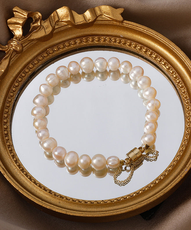 Classy Milky White Stainless Steel Pearl Beads Chain Bracelet