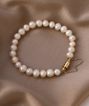 Classy Milky White Stainless Steel Pearl Beads Chain Bracelet