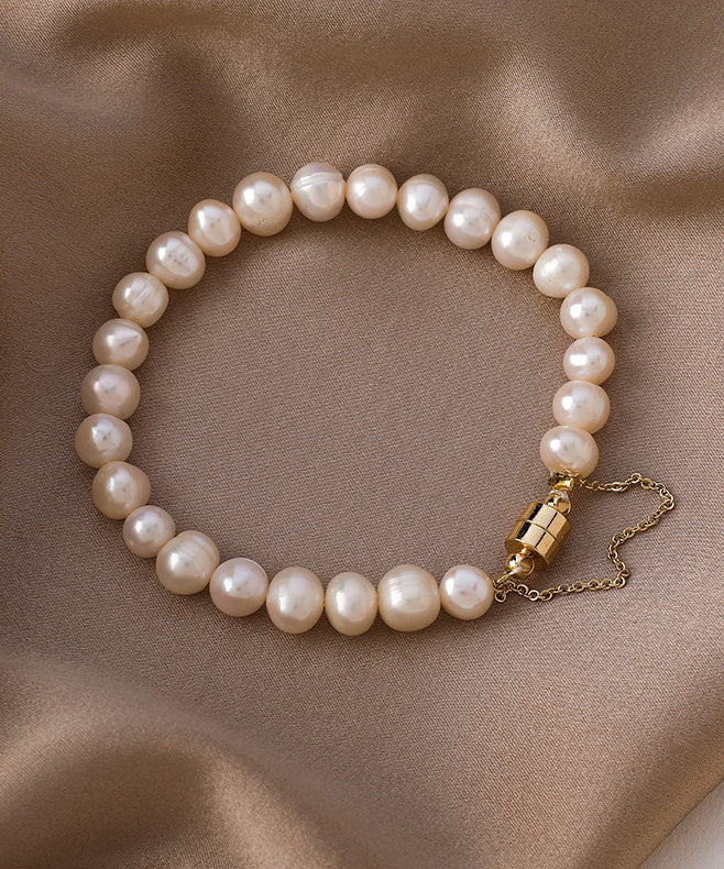 Classy Milky White Stainless Steel Pearl Beads Chain Bracelet