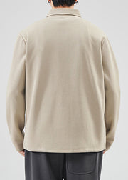 Classy Mo Brown Button Patchwork Cotton Men Polo Sweatshirts Spring