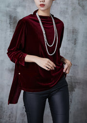 Classy Mulberry Oversized Low High Design Silk Velour Shirt Tops Fall