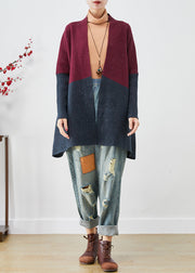 Classy Mulberry Oversized Patchwork Knit Cardigans Batwing Sleeve