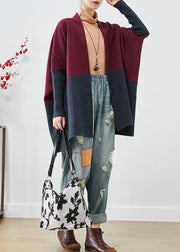 Classy Mulberry Oversized Patchwork Knit Cardigans Batwing Sleeve