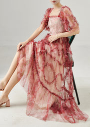 Classy Mulberry Ruffled Patchwork Tulle Ankle Dress Summer