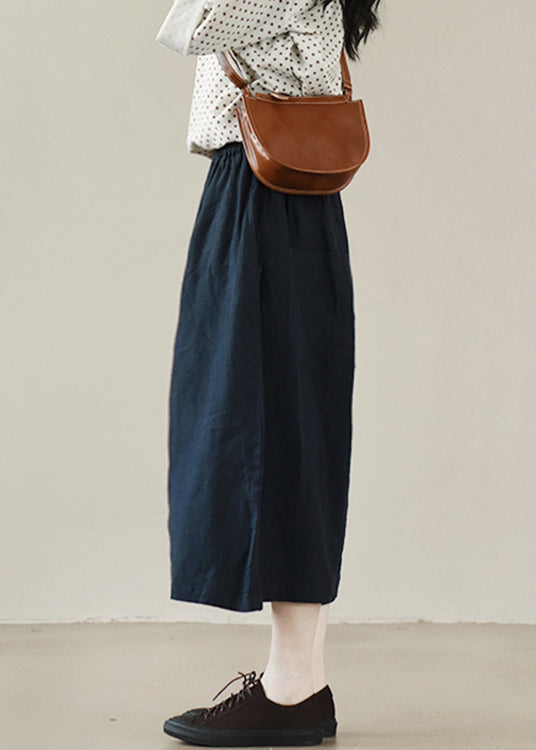 Classy Navy Pockets Linen Wide Leg Pants Summer