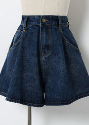 Classy Navy Pockets Patchwork High Waist Button Denim Shorts