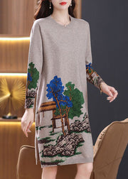 Classy O Neck Cozy Wool Knit Dress Long Sleeve