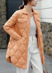 Classy Orange Button Pockets Patchwork Duck Down Coat Winter