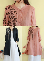 Classy Orange Embroidered Linen Mid Dresses Summer