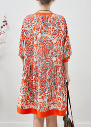 Classy Orange Print Chiffon Tea Dress Fall