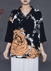 Classy Orange Print Silk Top Oversized Summer