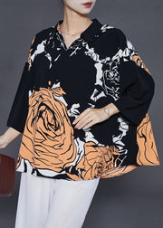 Classy Orange Print Silk Top Oversized Summer