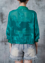 Classy Peacock Green Embroidered Drawstring Tulle Coats Summer
