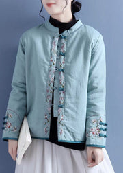 Classy Pink Embroideried Chinese Button Fine Cotton Filled Jacket Winter