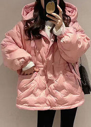 Classy Pink Hooded Zippered Pockets Duck Down Coat Short Sleeve