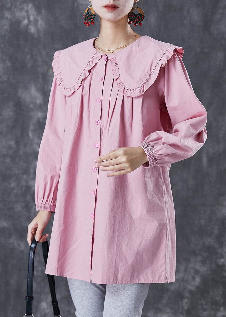 Classy Pink Peter Pan Collar Cotton Shirt Top Spring