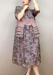 Classy Pink Ruffled Pockets Patchwork Tulle Dress Summer