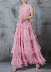 Classy Pink Ruffled Tulle Holiday Dress Summer