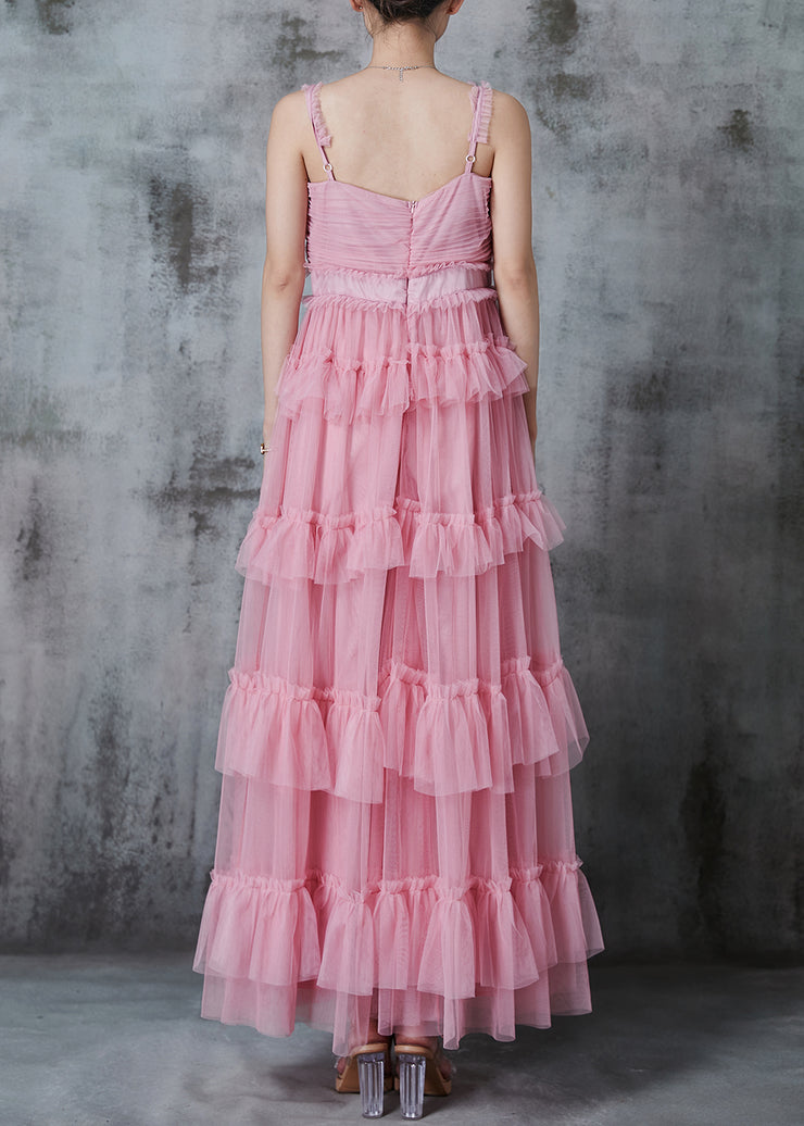 Classy Pink Ruffled Tulle Holiday Dress Summer