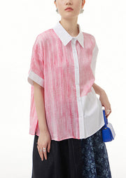 Classy Pink Tie Dye Patchwork Cotton Shirt Tops Summer