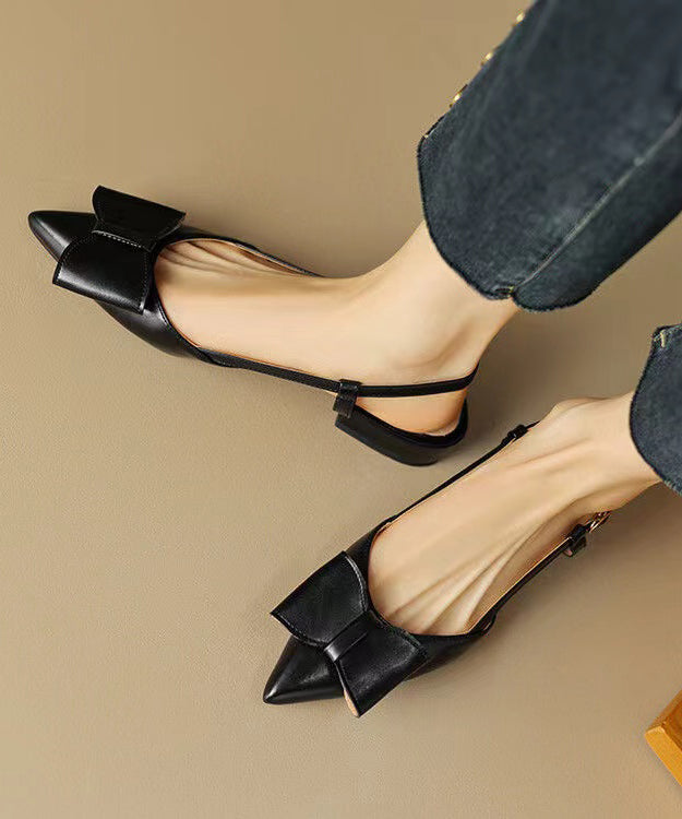 Classy Pointed Toe Bow Sandals Black Faux Leather