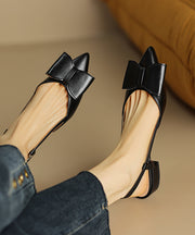 Classy Pointed Toe Bow Sandals Black Faux Leather