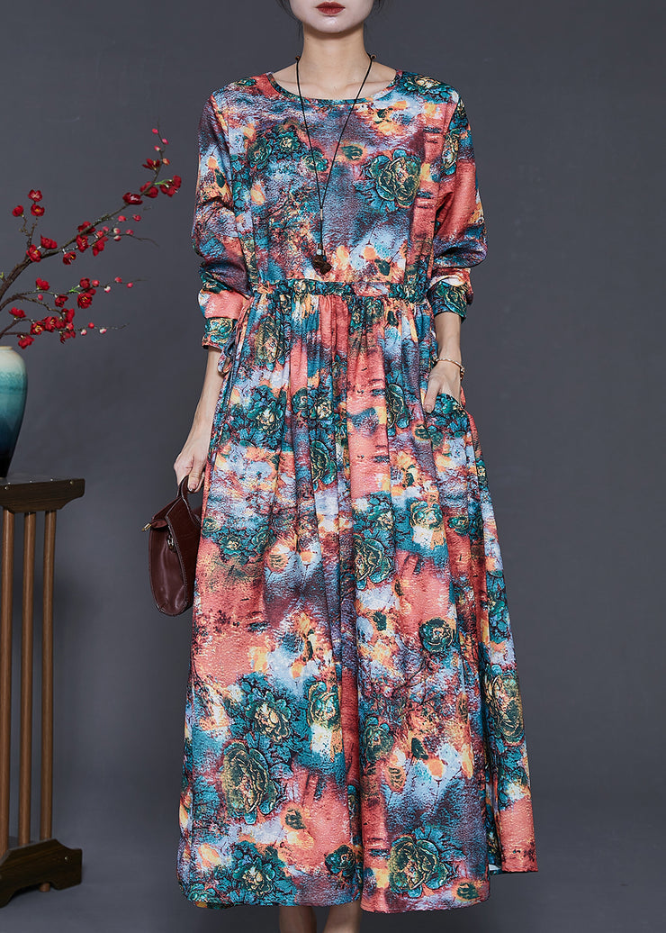 Classy Print Exra Large Hem Linen Cinched Dress Spring