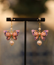 Classy Purple Copper Overgild Pearl Butterfly Drop Earrings