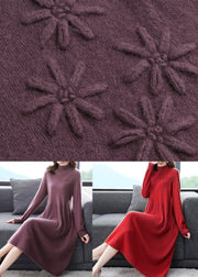 Classy Purple Embroidered Patchwork Woolen Dresses Fall