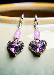 Classy Purple Heart-shaped Gem Stone Drop Earrings