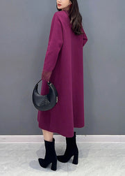 Classy Purple Hign Neck Pockets Patchwork Knit Long Dresses Fall