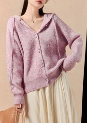 Classy Purple Hooded Button Lace Up Knit Coats Spring