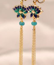 Classy Purple Lotus Tassel Cloisonne Drop Earrings