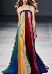 Classy Rainbow Oversized Wrinkled Chiffon Vacation Strapless Dresses Summer