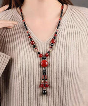 Classy Red Agate Coloured Glaze Cloisonne Pendant Necklace