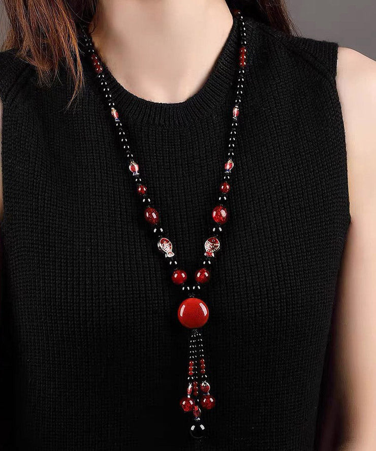 Classy Red Agate Coloured Glaze Cloisonne Pendant Necklace