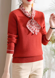 Classy Red Bow Thick Warm Fleece Knit Sweaters Spring