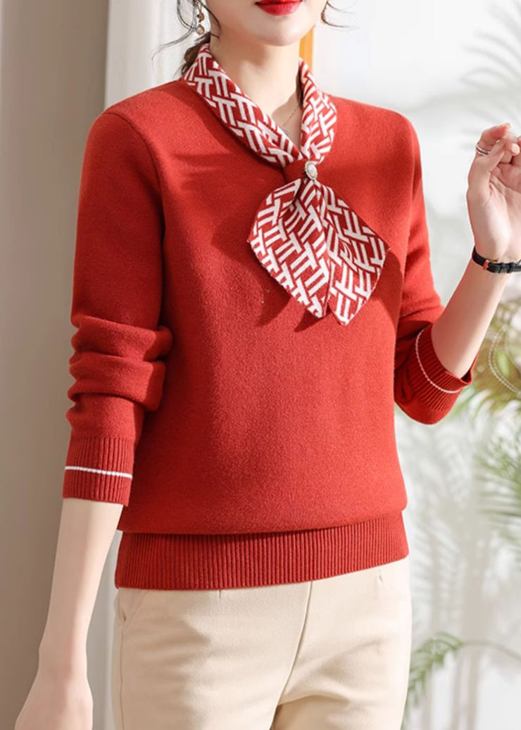 Classy Red Bow Thick Warm Fleece Knit Sweaters Spring