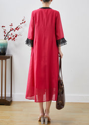 Classy Red Embroidered Patchwork Chiffon Long Dresses Spring