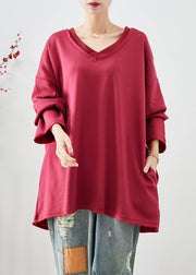 Classy Red Heart Neck Oversized Cotton Loose Sweatshirt Fall