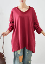 Classy Red Heart Neck Oversized Cotton Loose Sweatshirt Fall