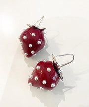 Classy Red Overgild Acrylic Pearl Strawberry Drop Earrings