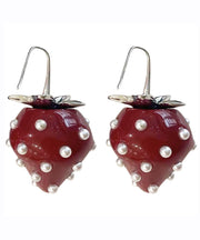 Classy Red Overgild Acrylic Pearl Strawberry Drop Earrings