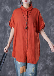 Classy Red Peter Pan Collar Oversized Cotton Shirt Summer