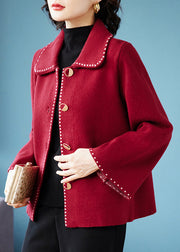 Classy Rose Peter Pan Collar Pockets  Woolen Coat Fall