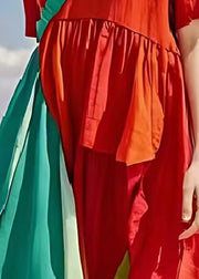 Classy Red Ruffled Patchwork Cotton Dress Summer