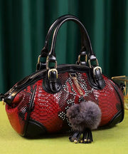 Classy Red Serpentine Fuzzy Ball Decorated Women Handbags