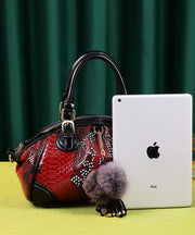 Classy Red Serpentine Fuzzy Ball Decorated Women Handbags